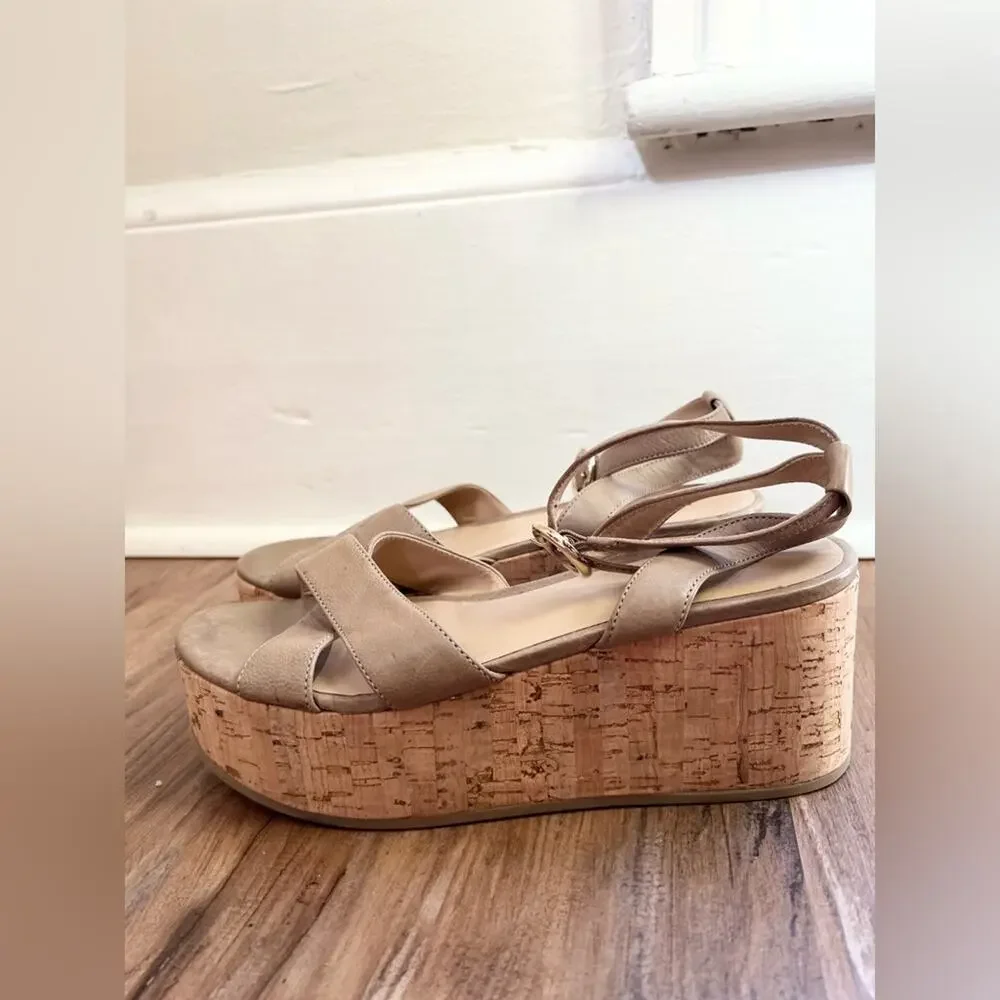 M. Gemi Animato chunky wedge sandal brown leather taupe size 9 summer vacation